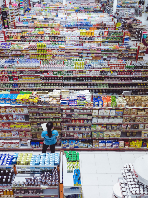 Top view of a crowd in a shopping mall